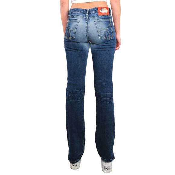 Y2k Vintage Fiorucci Angels Patch Low Rise Distressed Flared Jeans Size 11 29" - Picture 2 of 9
